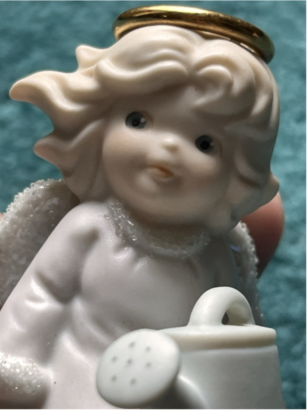 Enesco 1995 Porcelain Angel Figurine Watering Can White/Gold Halo 3D - Picture 5 of 6